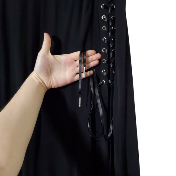 Dolls Kill Widow Gothic Maxi Skirt Size 1X Plus Gauzy Lace Up High Slit Womens - Picture 3 of 11